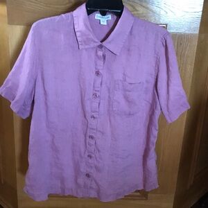 Coldwater Creek Linen Button Short Sleeve Shirt - Size L -Color is Light Purple